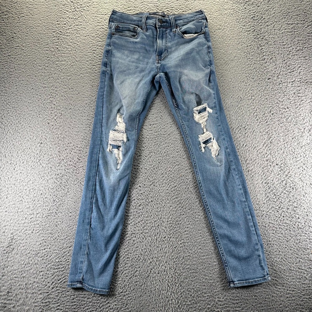 Hollister Jeans Mens 28x30 Blue Cotton Denim Skinny Distressed Workwear Stretch